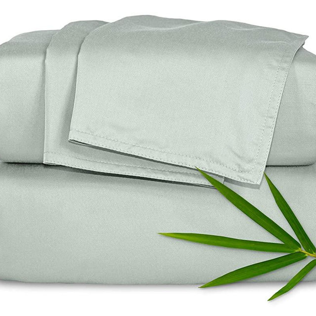 Pure Bamboo Sheets Full Size Bed Sheets 4 Piece Set, 100% Organic Bamboo, Luxuriously Soft & Cooling, Double Stitching, 16" Deep Pockets, 1 Fitted, 1 Flat, 2 Pillowcases (Full, Sea Glass)