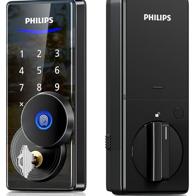 Philips Fingerprint Door Lock, Touchscreen Digital Keypad Deadbolt with Keys, Electronic Biometric Keyless Entry, Auto Locking, Easy Install, Matte Black