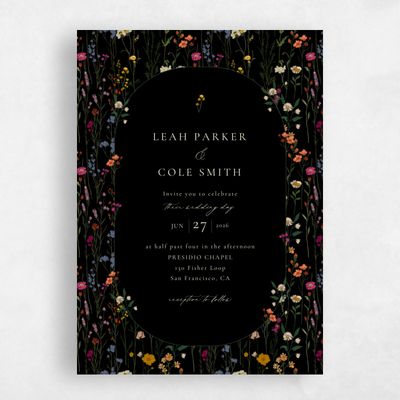 Black Wedding Invitation - Agave Portrait