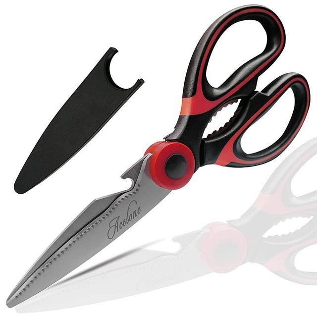 Kitchen Shears, Acelone Premium Heavy Duty Shears Ultra Sharp Stainless Steel Multi-function Kitchen Scissors for Chicken/Poultry/Fish/Meat/Vegetables/Herbs/BBQ… (Red black)