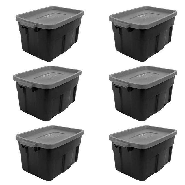 Rubbermaid Roughneck️ 14 Gallon Storage Totes, Pack of 6, Durable Stackable Storage Containers with Lids, Nestable Plastic Storage Bins for Camping Supplies, Blankets, Holiday Storage, Black and Grey