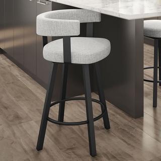 Amisco Parker Swivel Counter and Bar Stool - Grey White Fabric / Black Metal - Bar Height - 29-32 in.