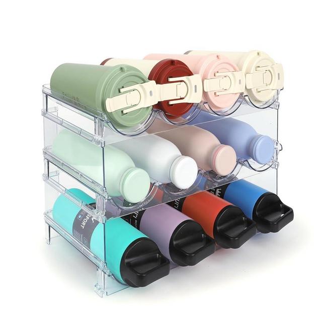 TIDY SAVANT Water Bottle Organizer - 3 Pack Clear Stackable Bottle Storage Rack and Wine Rack for Stanley Yeti Bottle and Other Tumbler Organizer for Kitchen Cabinets, 3 Tier Hold 12