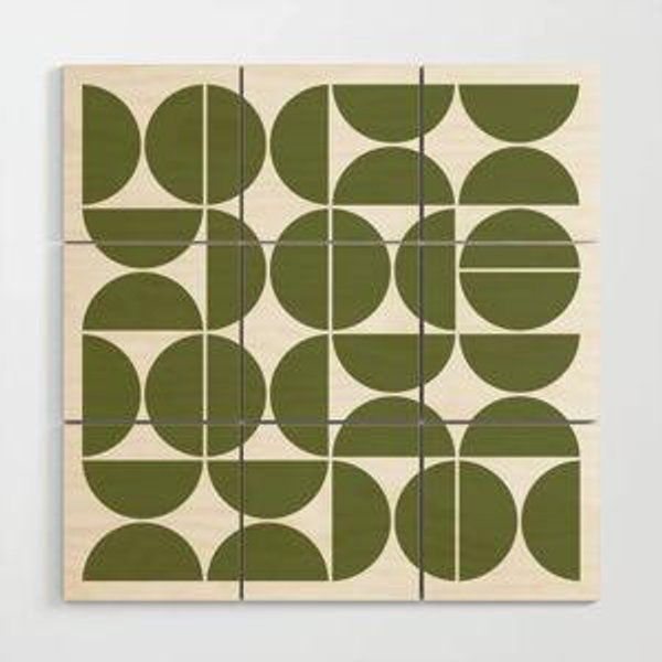 Mid Century Modern Geometric 04 Olive Green Wood Wall Art by The Old Art Studio | Society6