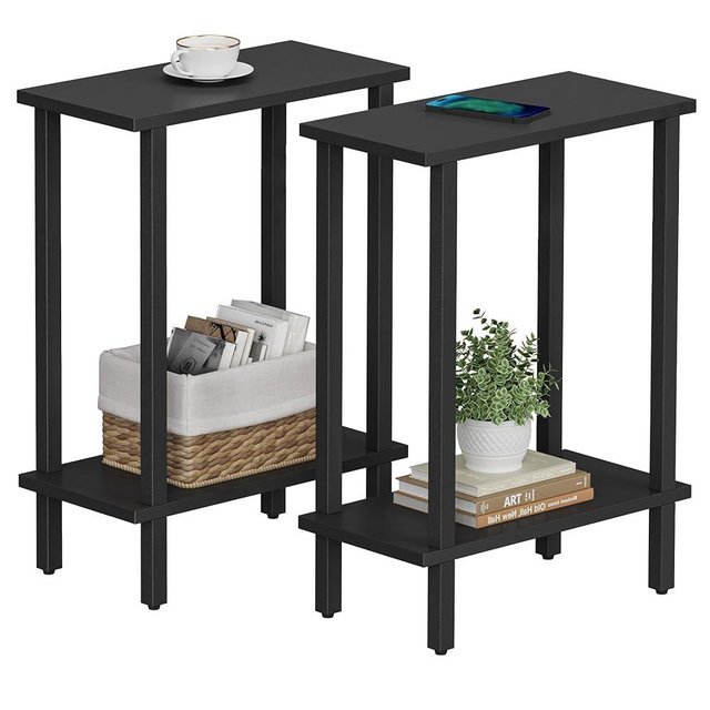 TUTOTAK Small Side Table, Narrow End Table, Set of 2, Skinny Sofa Table, Slim Nightstand, Couch Table, Living Room, Bed Room, Black TB01BK0622