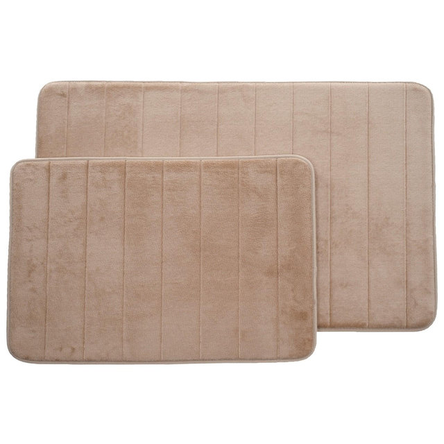 Stripe Memory Foam Striped Bath Mat Set 2pc Taupe - Yorkshire Home