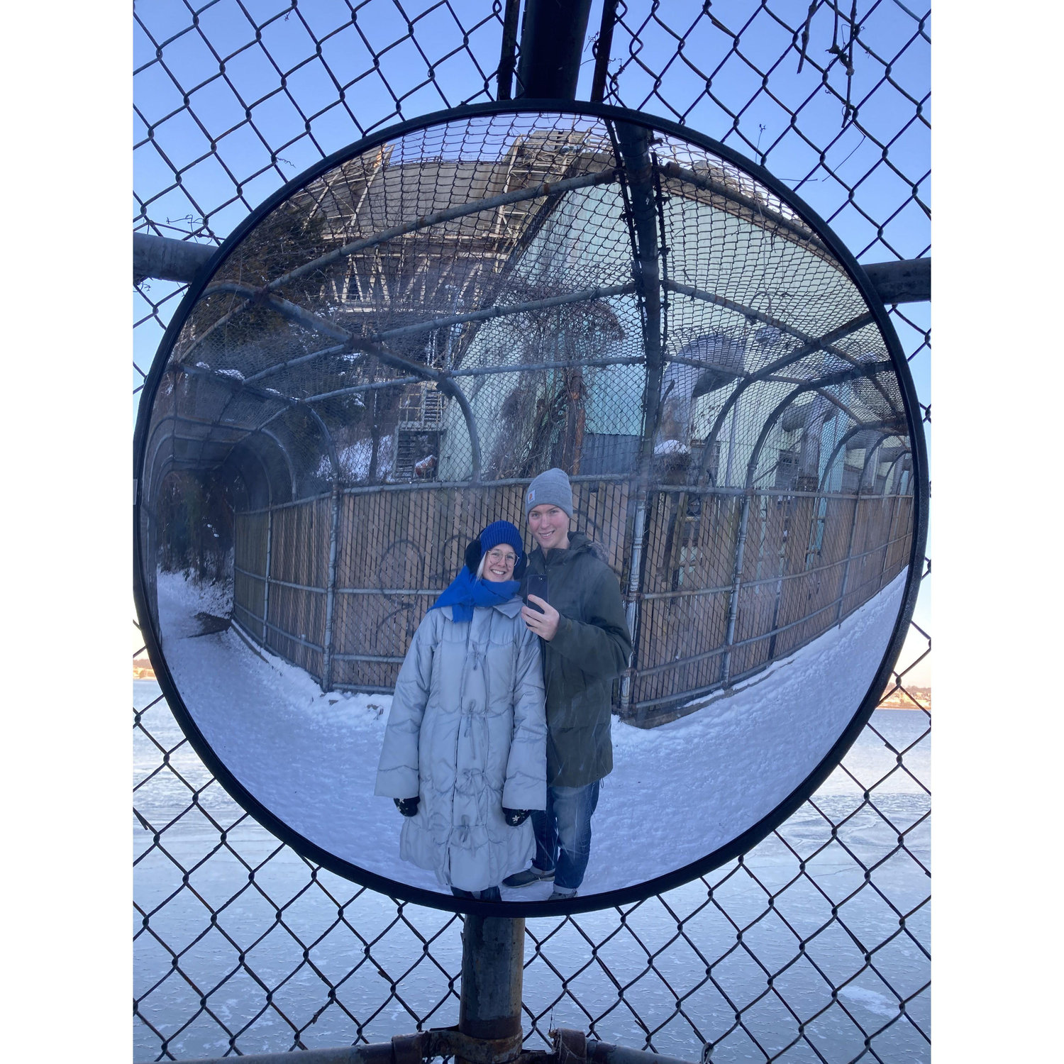 2024: Enjoying rare snow in Alexandria on a walk along the river