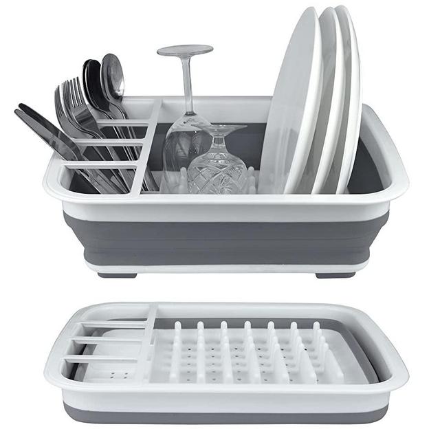 BNYD Collapsible Dish Rack, Foldable Dinnerware Drainer Organizer