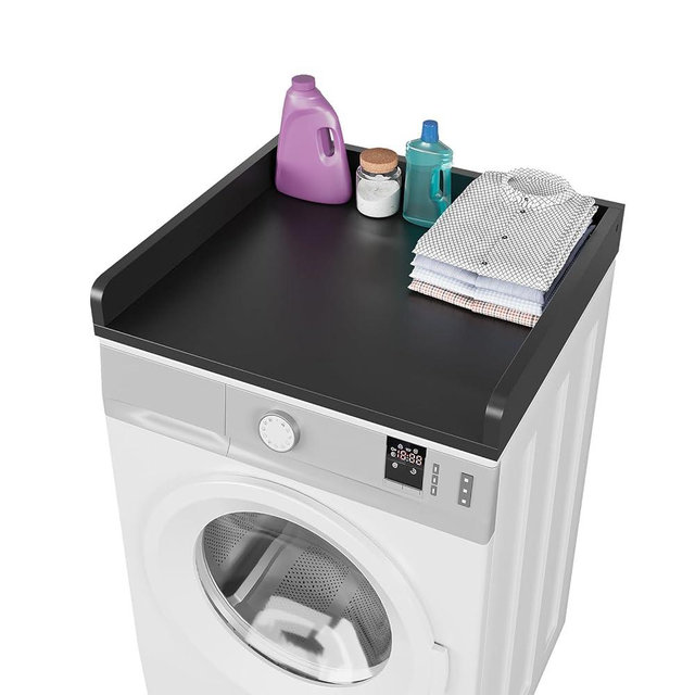 HOTLUU Washer Dryer Countertop, 27.5" D x 27.5" W x 3.2" H, Countertop for Washer and Dryer with Non-Slip Pads and Round Corner Edge Rails, Laundry Room Organization(Black)