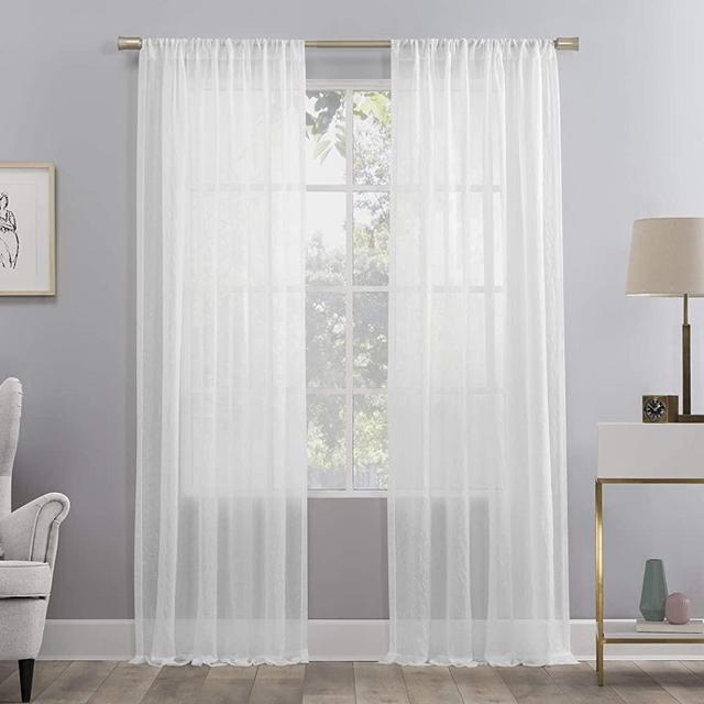 No. 918 Genevieve 2-Pack Linen Weave Semi-Sheer Rod Pocket Curtain Panel Pair, 50" x 84", White