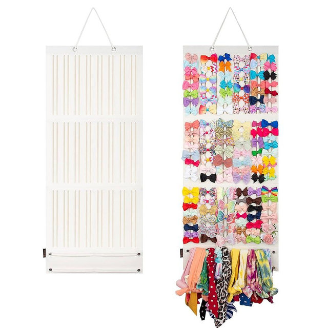 Baby Girl Hair Bows & Clips Organizer - Sturdy Stand, Wall Hanging for Nursery Decor (White, Large)