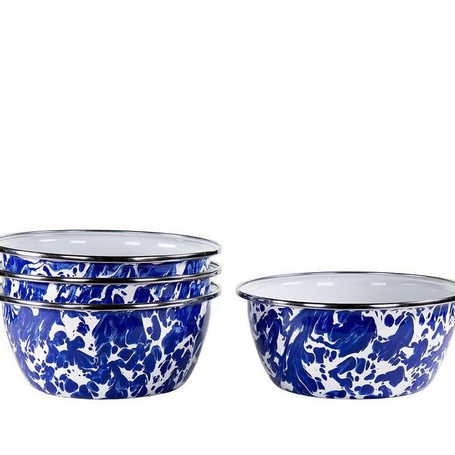 Golden Rabbit Swirl Enamel Individual Bowls, Set of 4 - Cobalt