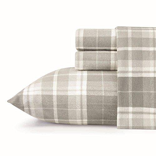 Laura Ashley Home | Mulholland Collection | 100% Cotton Plaid Flannel Sheet, 4-Piece Bedding Set, Pre-Shrunk and Brushed for Ultra Soft and Cozy Feel, Queen, Grey