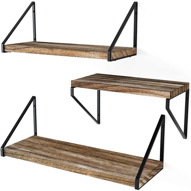 Love-KANKEI Floating Shelves Rustic Shelves Wall Mounted Set of 3 Wall Storage Shelves for Living Room, Bedroom, Kitchen Carbonized Black
