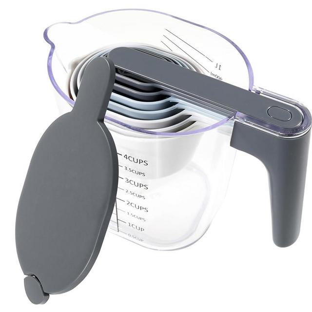 10 Pieces Measuring Cups and Spoons Set with Lid, Stackable Measuring Cup Set for Kitchen Cooking Baking, Nesting Measuring Spoons Set for Liquid and Dry, Space Saving, BPA Free, Dishwasher Safe