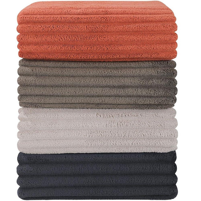 Beelvtifl Bath Towels 4-Pack, 27.5x55 Inches - Ultra Soft and Highly Absorbent Quick Dry Microfiber Towels with Hanging Loop, Beauty Twill Stripe Design for Bath, Beach, Gym