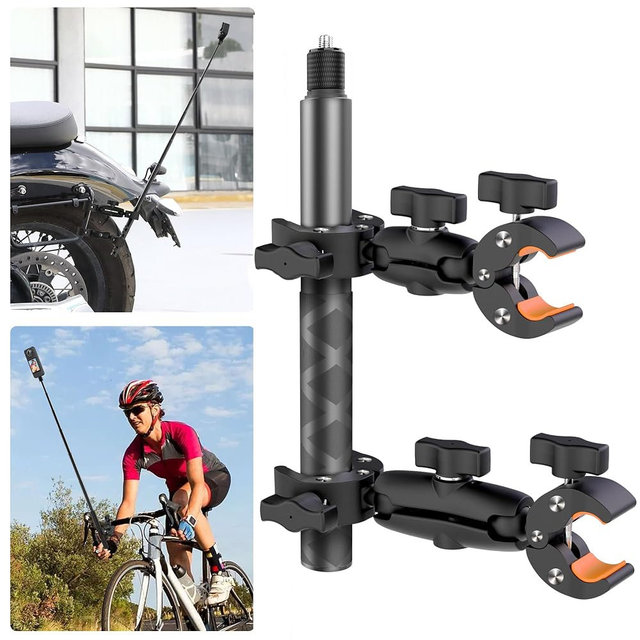 KOQEIEY Motorcycle Camera Mount for Insta360, Bike Handlebar Clamp Mount with Invisible Selfie Stick, Anti-Vibration & No Collapse Stable Mount for Insta360 X5 X4 X3 ONE RS, GoPro MAX 2, DJI OSMO 360