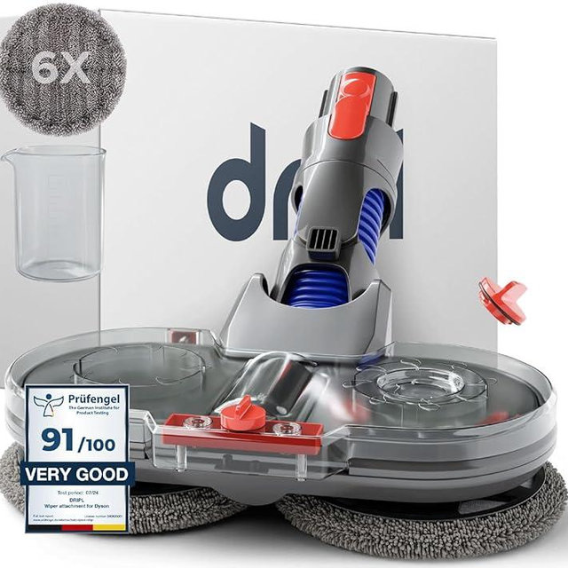 Dripl Mop Attachment Compatible with Dyson V7/V8/V10/V11/V15/Gen5 Vacuum Cleaners, Electric Floor Mop with Removable Water Tank and 6 Washable Mop Pads + 1 Refill Container (V7/V8/V10/V11/V15/Gen5)