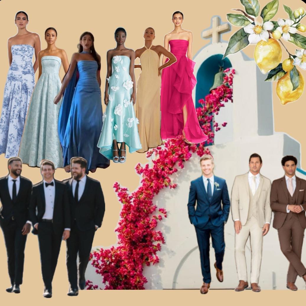Here is a quick visual reference for all your wedding attire needs! This is not an exhaustive visual for colors or styles but just something to look to if you want to fit the aesthetic of the day :)