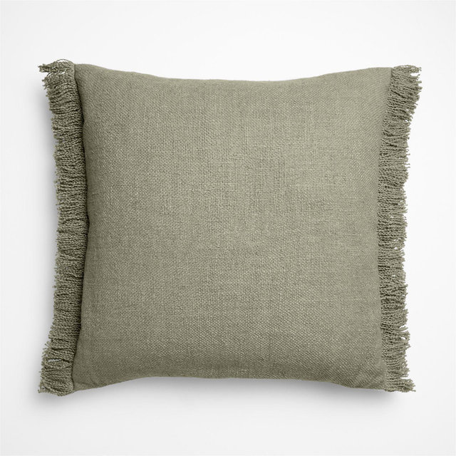 Casual Textured Fringe 23"x23" Shadow Sage Green Throw Pillow with Feather Insert