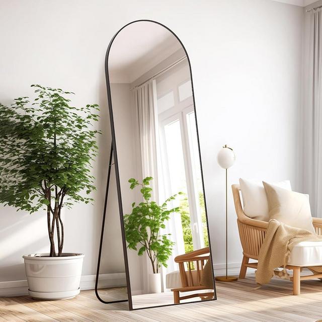 Simple Deluxe Arched Full Length Mirror, 64"×21" Floor Mirror with Stand, Large Mirror Full Length for Home Wall Decor, Arched Mirror for Bedroom Cloakroom Decor - Black