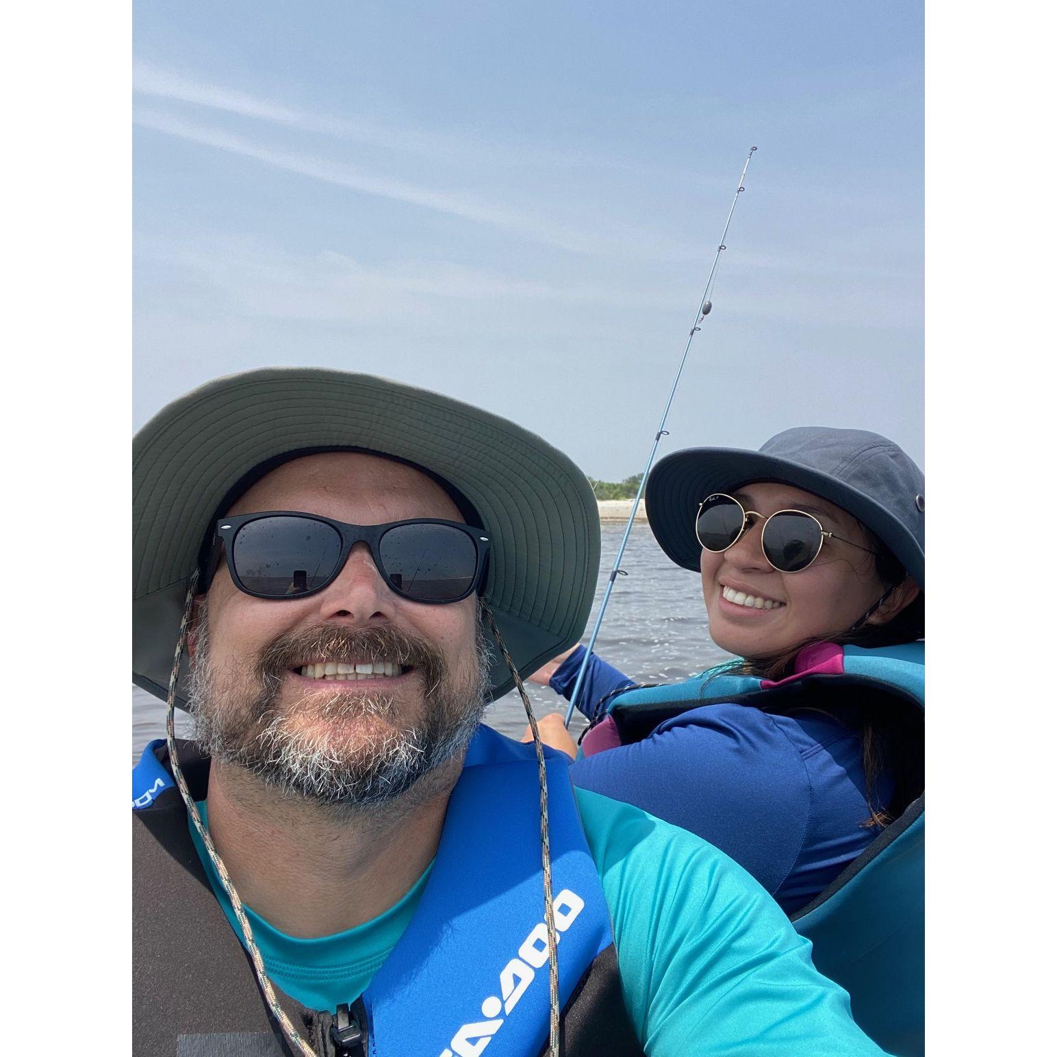 During a fishing adventure on the jet ski. ;)