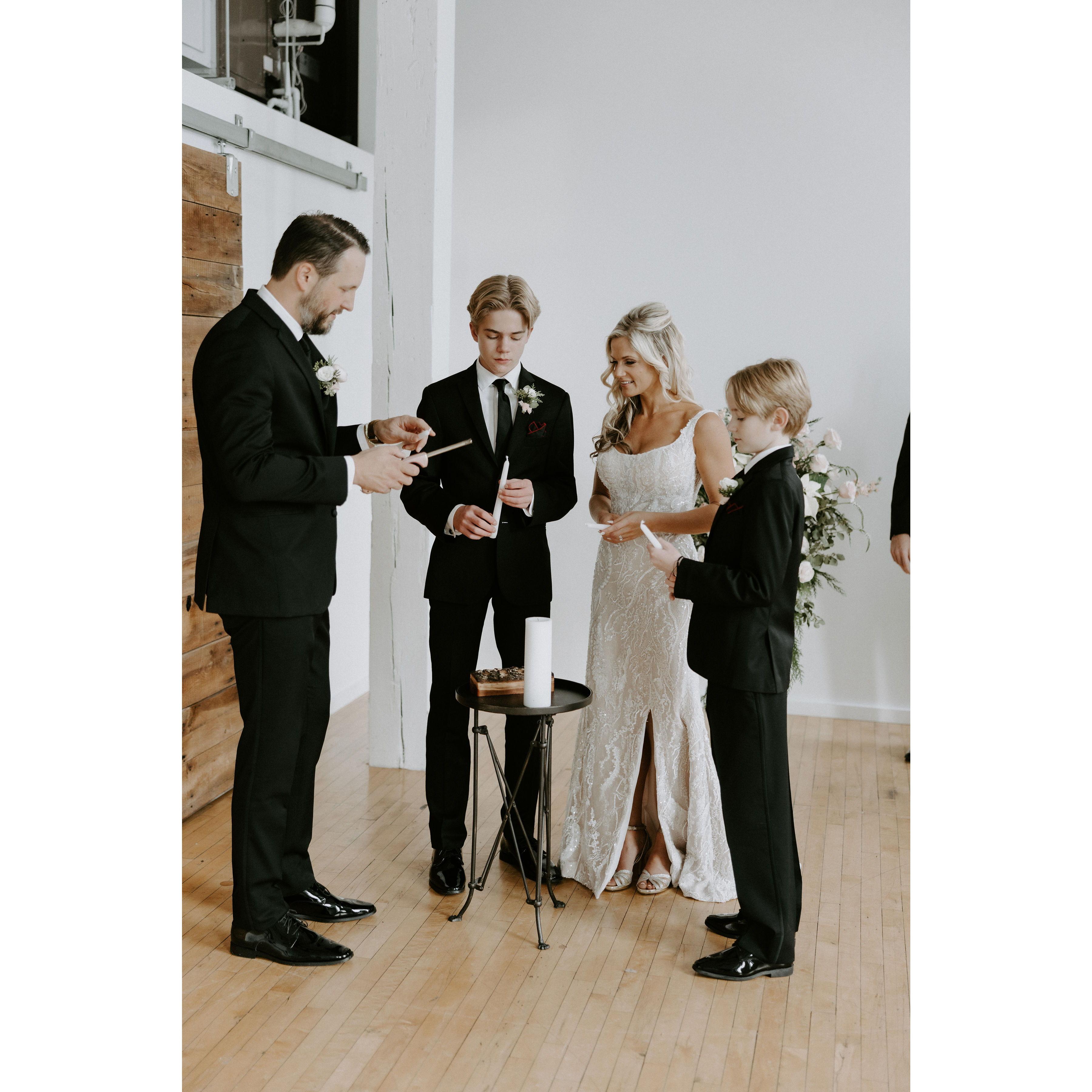 Lighting the family unity candle