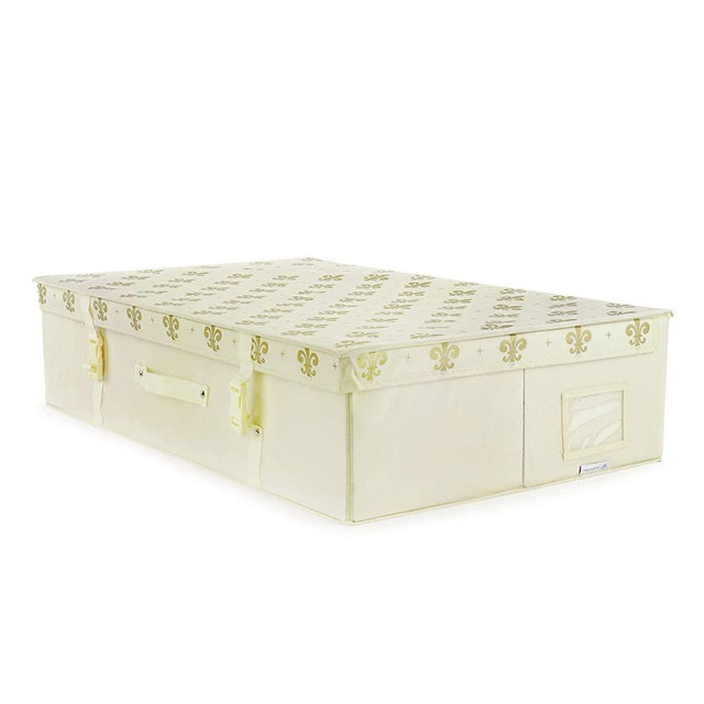 HANGERWORLD Wedding Dress Storage Box with Acid Free Tissue - Large, Ivory Gold Fleur de Lis Pattern