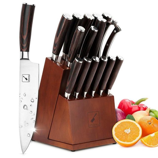 imarku Knife Set, 16-Pieces Premium Kitchen Knife Set with Block, Super Sharp Japanese Stainless Steel Knife Block Set, Comfortable Pakkawood Handle
