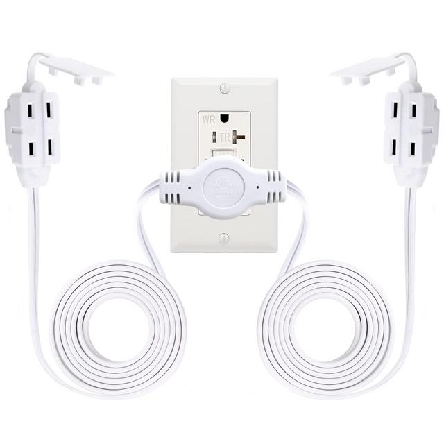 Kasonic 12 Feet Twin Extension Cord Power Strip, 6 Feet on Each Side, Flat Head Outlet Plug,6 Polarized Outlets with Safety Cover, Double Extension Cord Splitter for Indoor Use, ETL Listed