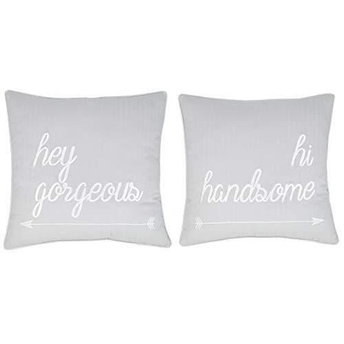 EURASIA DECOR DecorHouzz Pillowcases Hi Handsome Good Morning Gorgeous Set of 2 Embroidered Pillow Cover Cushion Cover Throw Pillow Decorative Pillow Wedding Couple He and She 18"X18" (Light Grey)