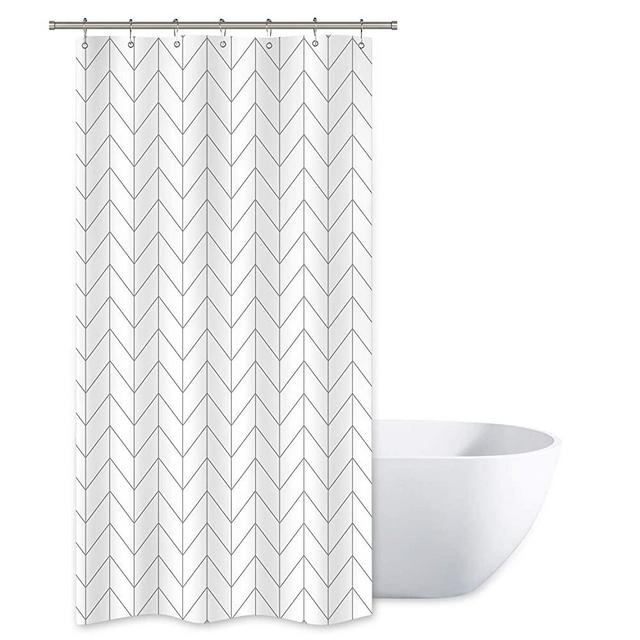 Riyidecor Stall Small Shower Curtain Half Size 36x72 Inch Chevron Striped Herringbone Narrow Tiny 7 Pack Hooks Single White Geometric Dorm Decor Fabric Bathroom Set Polyester Waterproof