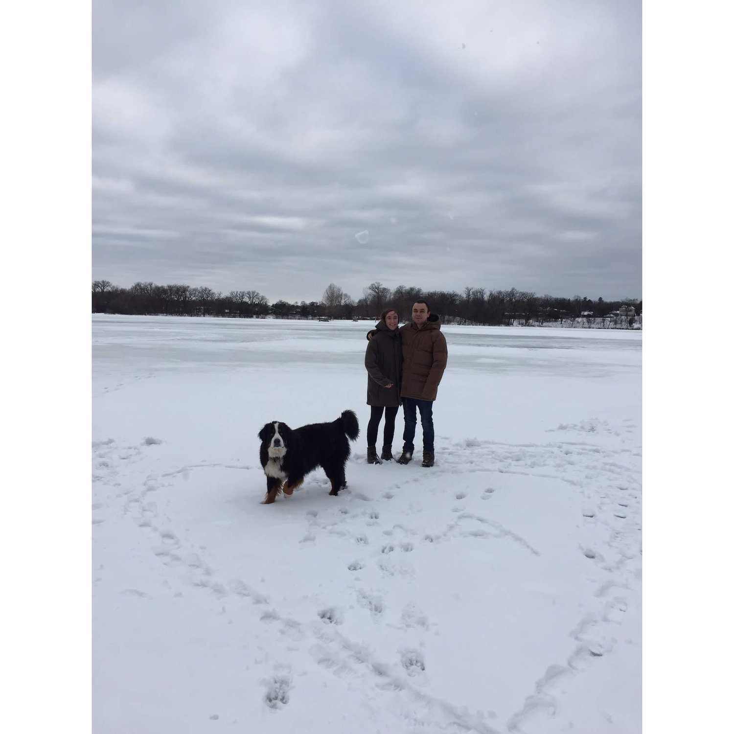 Standing on a frozen lake in the snowy heartland with Odin, Christmas 2016