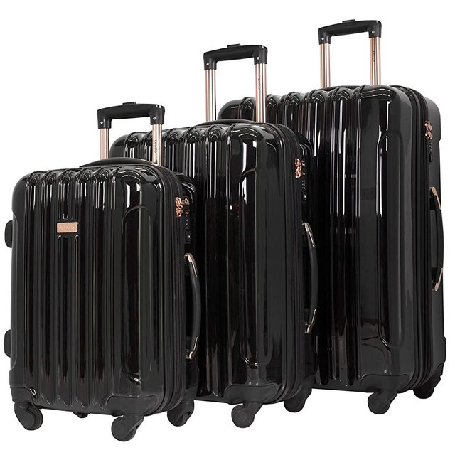 kensie 3 Piece "Alma" Light Metallic Style TSA-Lock Spinner Luggage Set, Midnight Black Option