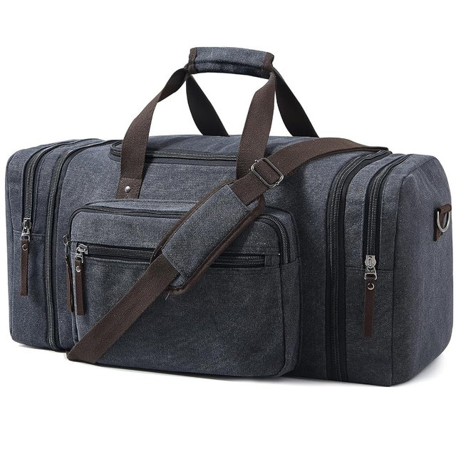 EKOROMIER Canvas Expandable Duffle Bag for Men Traveling, Luggage Travel Bag Weekender Overnight Bag,Mens Gym Carry on Duffel Bags