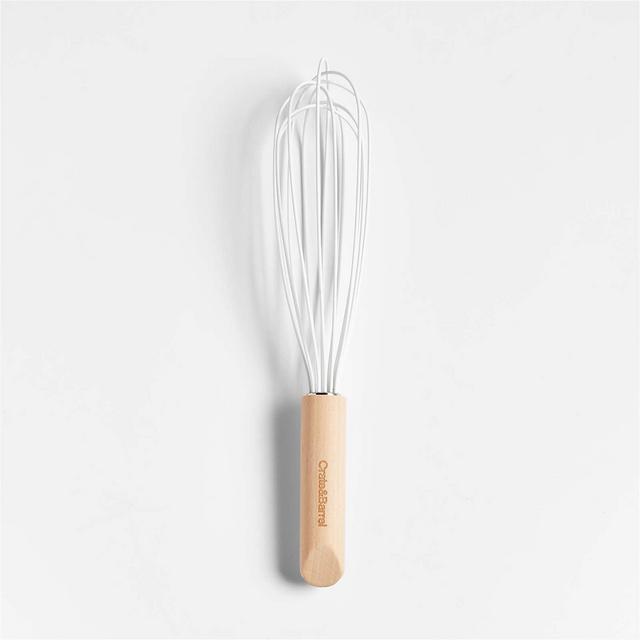 Crate & Barrel White Silicone and Wood 12" Whisk