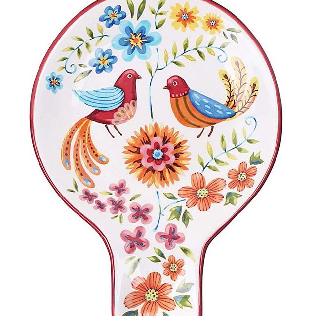 Bico Red Spring Bird Ceramic Spoon Rest, Dishwasher Safe