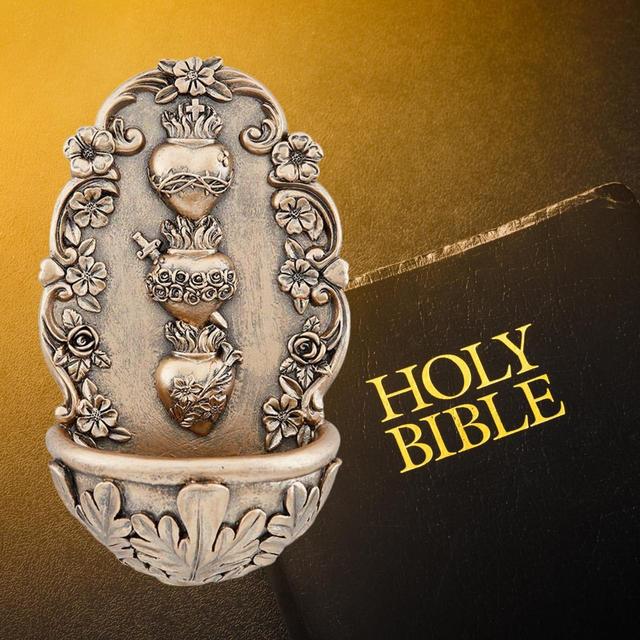 Sacred Hearts Holy Water Font – A Divine and Unique Etsy Find for Your Sacred Space - Perfect piece for your home or gift. 3-3/4 x 6-1/4" H