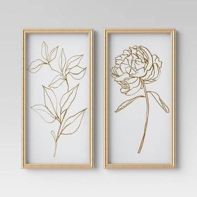 Set of 2 12&#34;x24&#34; Floral Line Drawing Framed Canvas - Opalhouse&#8482;