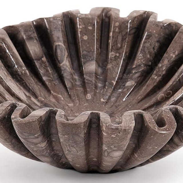 SPESHSTONES Marble Decorative Bowl 8 Inch Oceanic Stone Fruit Bowl for Kitchen Counter, Centerpieces for Tables & Gifts, Large Ruffle Bowl, Aesthetic Scalloped Bowls for Home Decor Accents