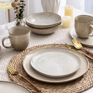 AmorArc Ceramic Dinnerware Sets,Handmade Reactive Glaze Stoneware Plates and Bowls Sets,Highly Scratch Resistant | Dishwasher & Microwave Safe Dishes Set,Service for 8 (24pc)