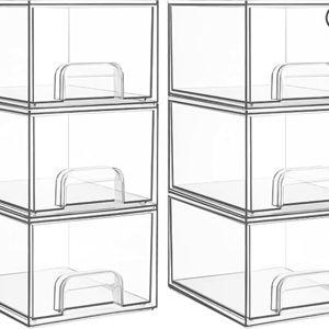 Vtopmart 6 Pack Small Clear Stackable Storage Drawers,Acrylic Bathroom Makeup Organizer,Plastic Storage Bins For Vanity, Undersink, Kitchen Cabinets, Pantry, Home Organization