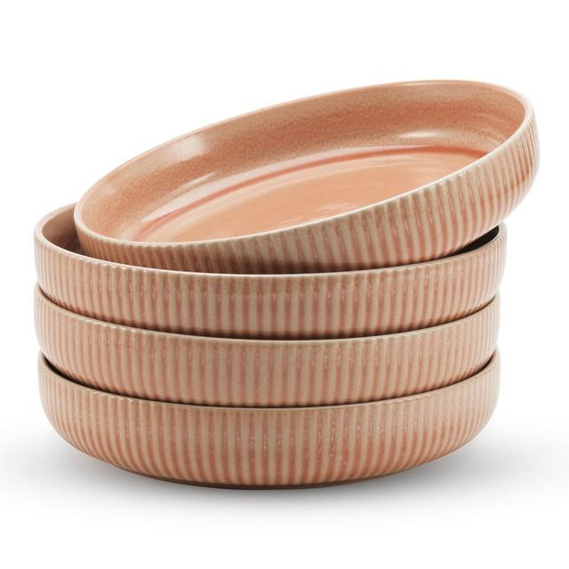 American Atelier Large Pasta Bowls, 42 oz Wide Shallow Stoneware Salad Bowl Set, Plates for Serving Dinner, Kitchen, and Eating, Set of 4,Blush