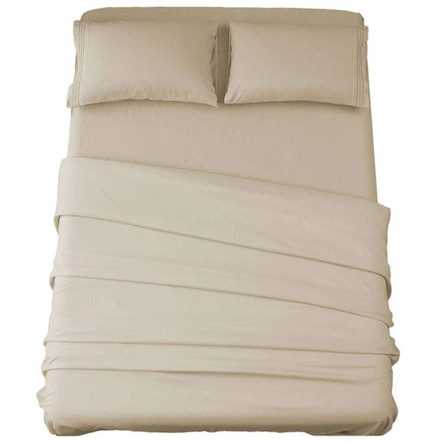 SONORO KATE Bed Sheet Set Super Soft Microfiber 1800 Thread Count Luxury Egyptian Sheets 16-Inch Deep Pocket，Wrinkle and Hypoallergenic-4 Piece (Beige, Full)