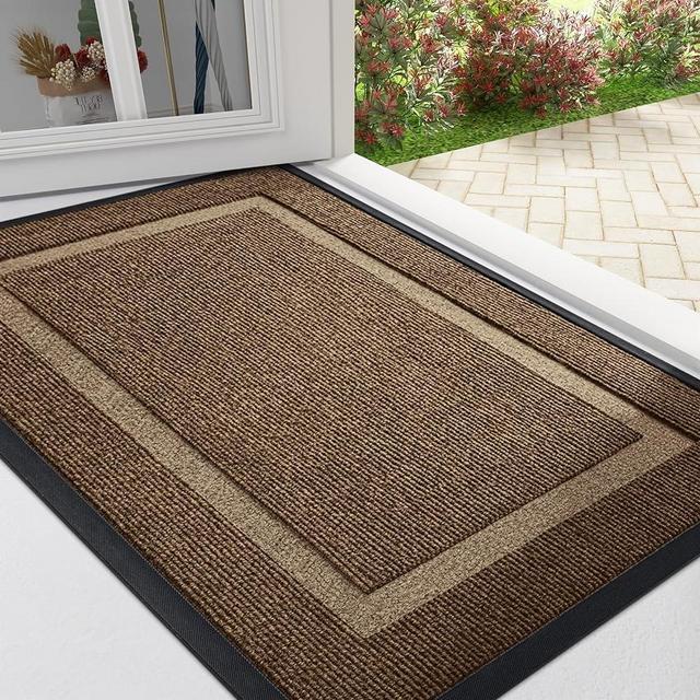 OLANLY Front Door Mat Indoor Outdoor Entrance, Waterproof All-Season, All-Weather Doormat, Durable Natural Rubber, Fade Resistant, Low Profile, Easy Clean Patio Porch Entryway Mat, 36x24, Brown