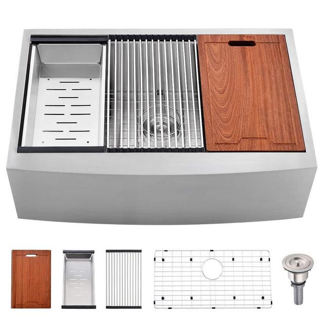 33 Stainless Farmhouse Sink -Bokaiya 33"x22" Farmhouse Apron Front Kitchen Sink Workstation 16 Gauge Stainless Steel Single Bowl Farm Sink