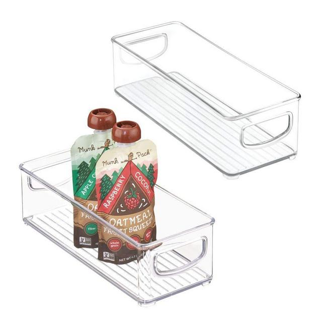 mDesign Stackable Plastic Food Storage Bin with Handles for Kitchen Pantry, Cabinet, Refrigerator, Freezer - Organizer for Fruit, Yogurt, Squeeze Pouches - BPA Free, 10" Long - 2 Pack - Clear
