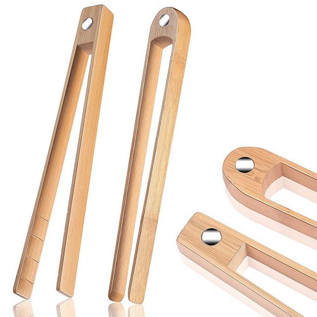 2 Pieces Magnetic Bamboo Toaster Tongs 8.7 Inch Wooden Kitchen Toast Tongs for Cooking, Natural Bamboo Kitchen Utensils Suitable for Bagel, Toast, Cake, Muffin, Bread