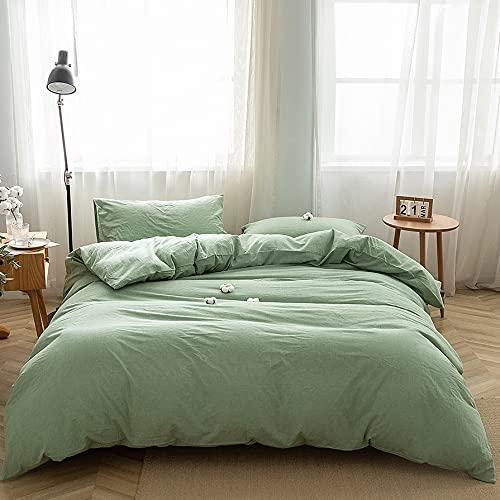 FACE TWO FACE Bedding Duvet Cover Set100% Washed Cotton Duvet Cover Linen Like Textured Breathable Durable Soft Comfy(Queen, Green)
