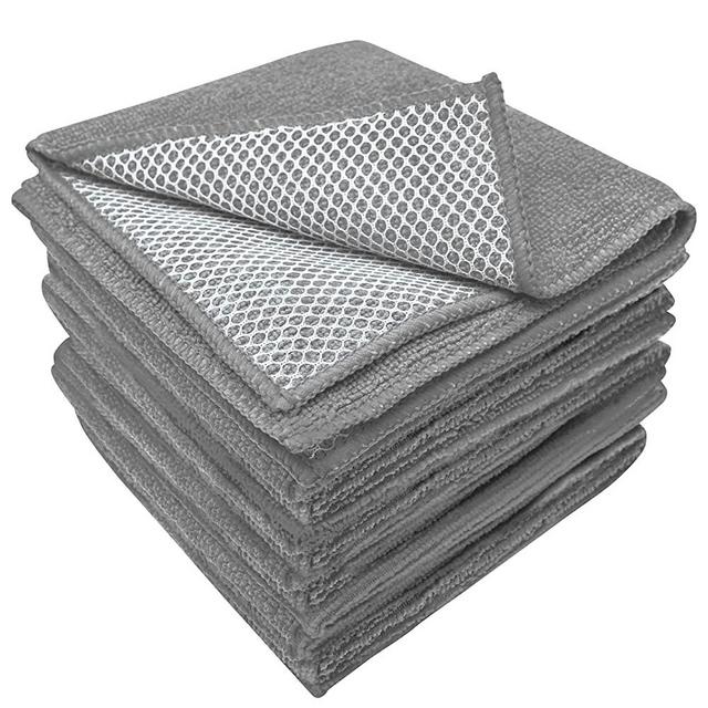 S&T INC. 325201 Microfiber Dish Cloths for Washing Dishes, Rags for Kitchen Cleaning With Poly Scour Scrubbing Side, Grey, 12 Inch x 12 Inch, 10 Pack